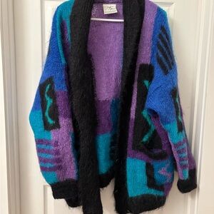 Vintage Retro Soft Options Handknit Mohair and Wool Multicolor Cardigan Sweater